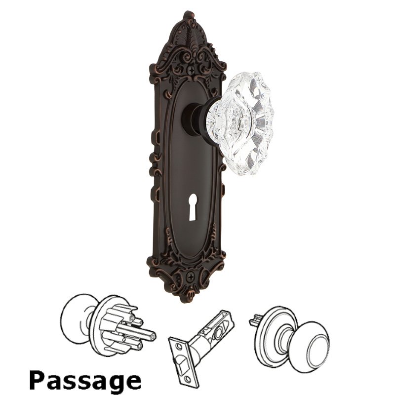 Nostalgic Warehouse Complete Passage Set with Keyhole - Victorian Plate with Chateau Door Knob in Timeless Bronze