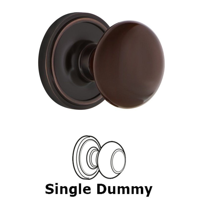 Nostalgic Warehouse Single Dummy Classic Rosette with Brown Porcelain Door Knob in Timeless Bronze