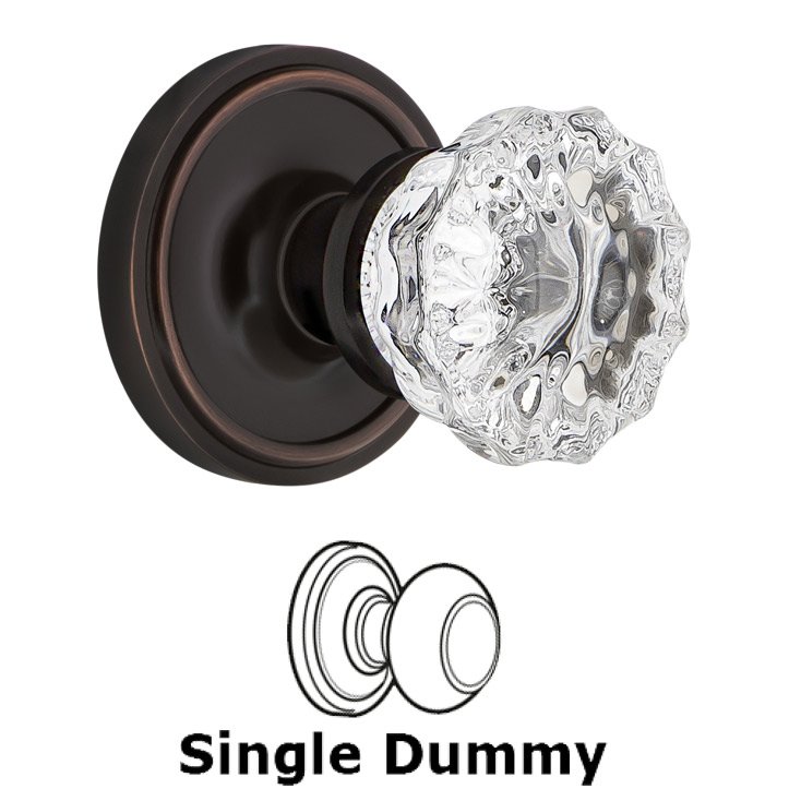 Nostalgic Warehouse Single Dummy Classic Rosette with Crystal Glass Door Knob in Timeless Bronze