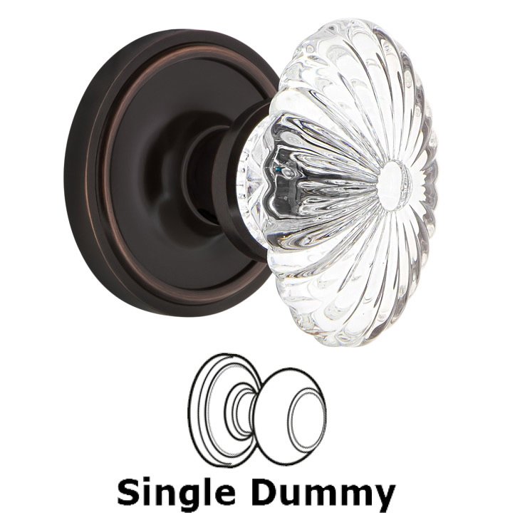 Nostalgic Warehouse Single Dummy Classic Rosette with Oval Fluted Crystal Glass Door Knob in Timeless Bronze