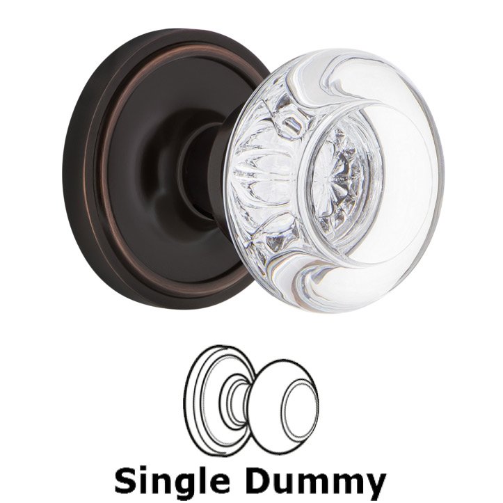 Nostalgic Warehouse Single Dummy Classic Rosette with Round Clear Crystal Glass Door Knob in Timeless Bronze