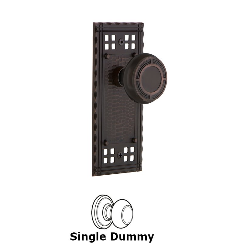 Nostalgic Warehouse Single Dummy - Craftsman Plate with Mission Door Knob in Timeless Bronze