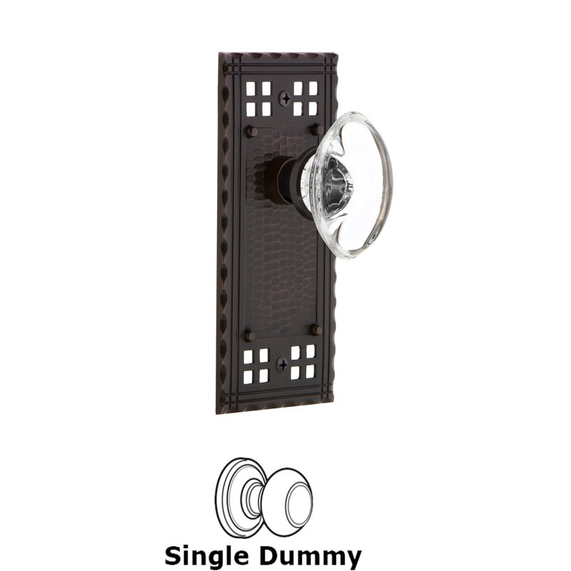 Nostalgic Warehouse Single Dummy - Craftsman Plate with Oval Clear Crystal Glass Door Knob in Timeless Bronze