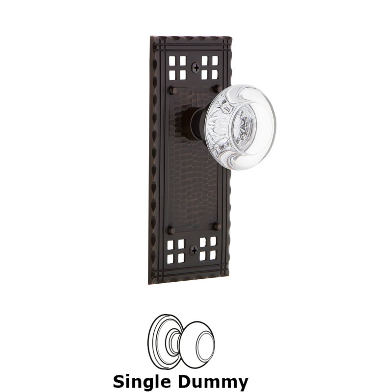 Nostalgic Warehouse Single Dummy - Craftsman Plate with Round Clear Crystal Glass Door Knob in Timeless Bronze