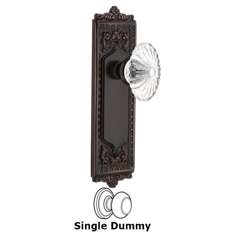 Nostalgic Warehouse Single Dummy - Egg & Dart Plate with Oval Fluted Crystal Glass Door Knob in Timeless Bronze