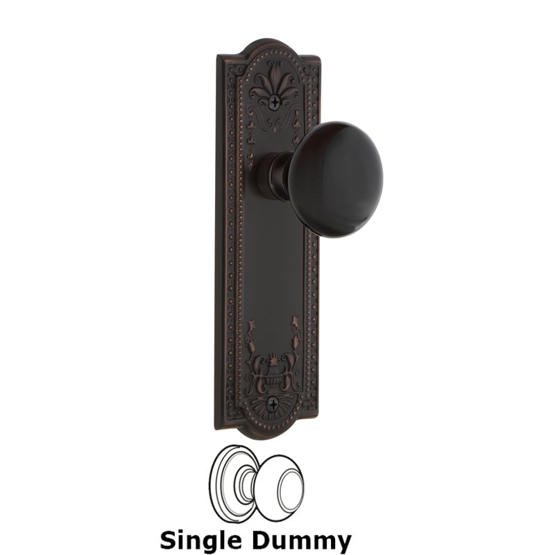Nostalgic Warehouse Single Dummy - Meadows Plate with Black Porcelain Door Knob in Timeless Bronze