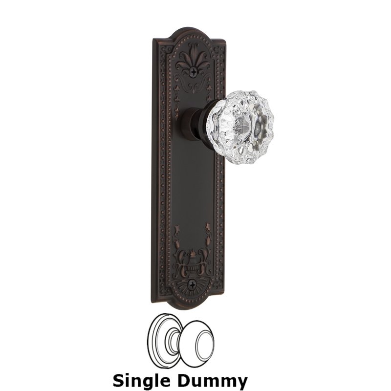 Nostalgic Warehouse Single Dummy - Meadows Plate with Crystal Glass Door Knob in Timeless Bronze
