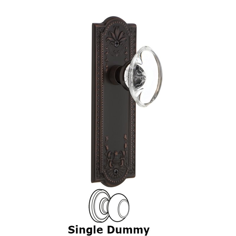 Nostalgic Warehouse Single Dummy - Meadows Plate with Oval Clear Crystal Glass Door Knob in Timeless Bronze