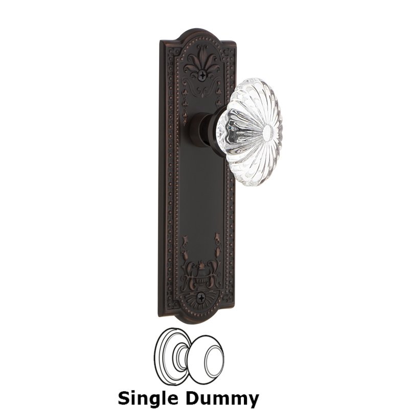 Nostalgic Warehouse Single Dummy - Meadows Plate with Oval Fluted Crystal Glass Door Knob in Timeless Bronze