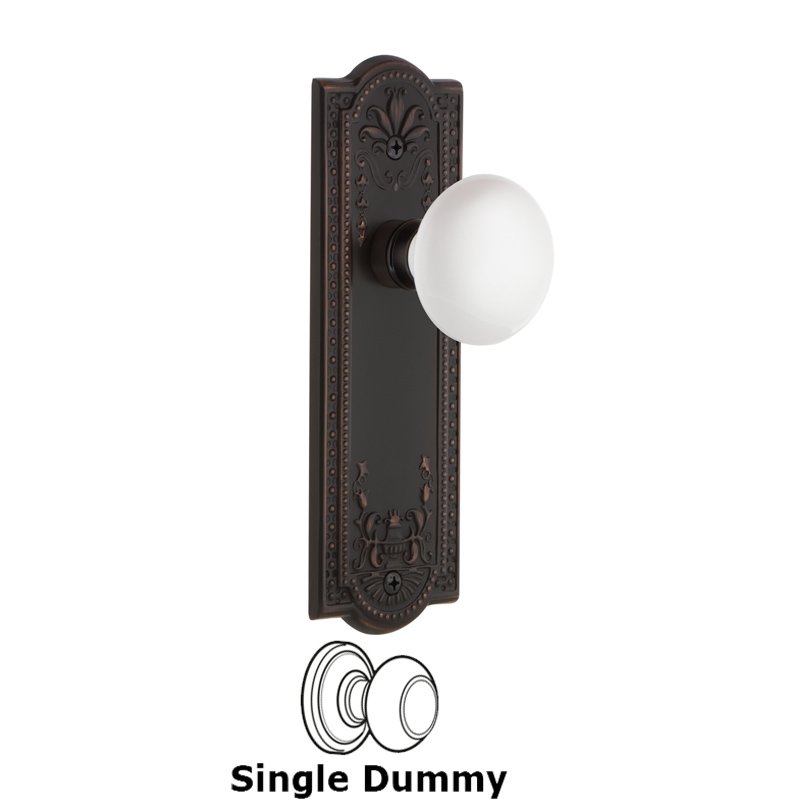 Nostalgic Warehouse Single Dummy - Meadows Plate with White Porcelain Door Knob in Timeless Bronze