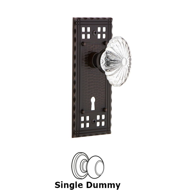 Nostalgic Warehouse Single Dummy with Keyhole - Craftsman Plate with Oval Fluted Crystal Glass Door Knob in Timeless Bronze