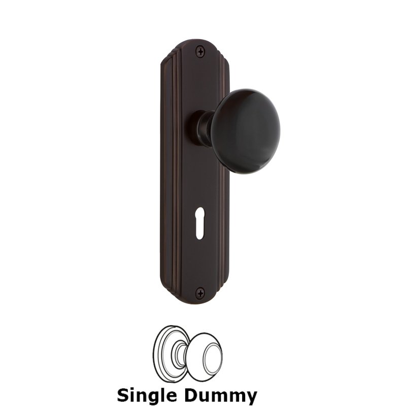 Nostalgic Warehouse Single Dummy with Keyhole - Deco Plate with Black Porcelain Door Knob in Timeless Bronze
