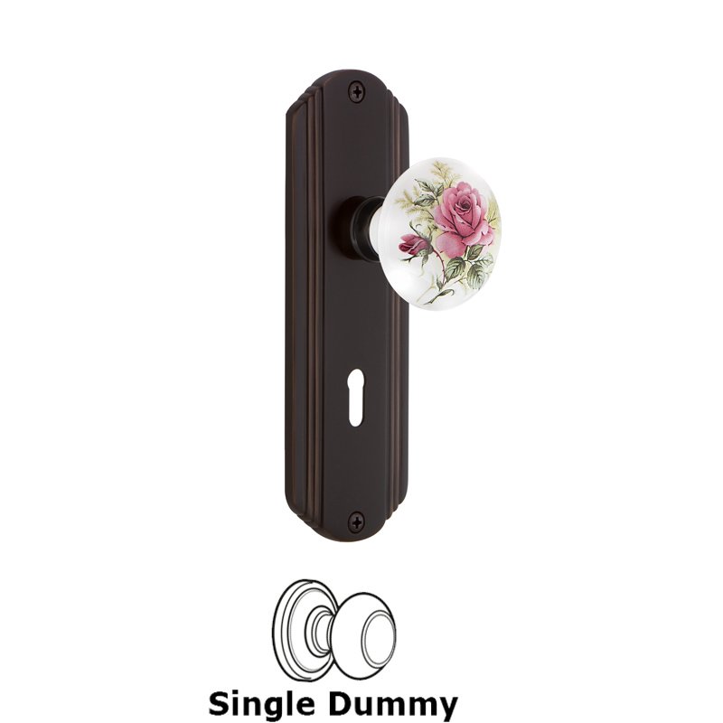 Nostalgic Warehouse Single Dummy with Keyhole - Deco Plate with White Rose Porcelain Door Knob in Timeless Bronze