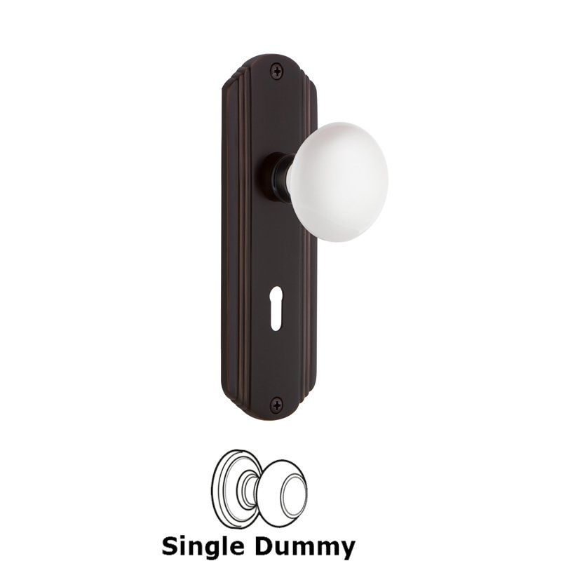 Nostalgic Warehouse Single Dummy with Keyhole - Deco Plate with White Porcelain Door Knob in Timeless Bronze