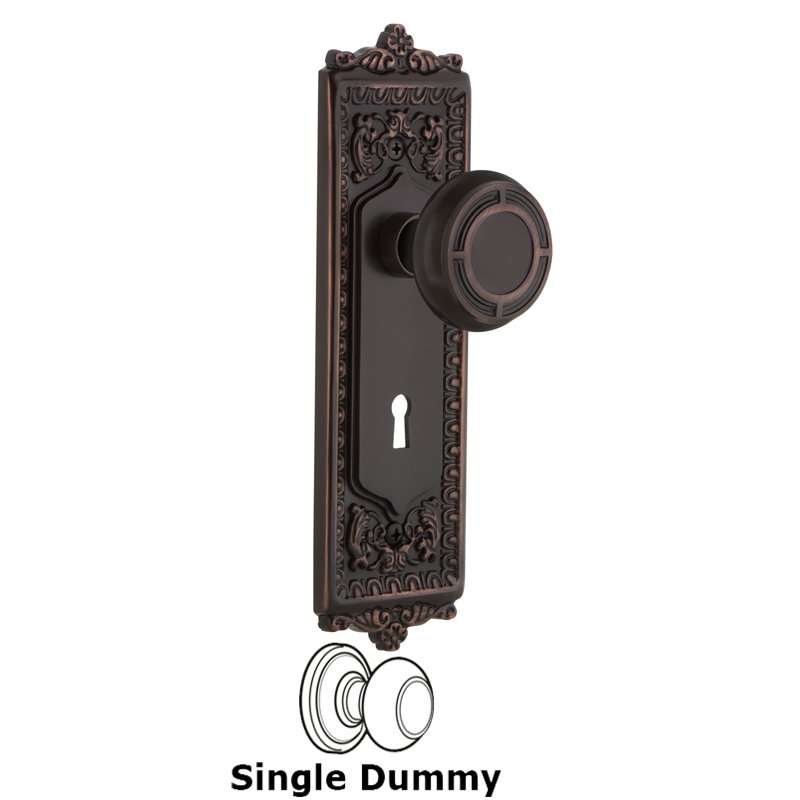 Nostalgic Warehouse Single Dummy with Keyhole - Egg & Dart Plate with Mission Door Knob in Timeless Bronze