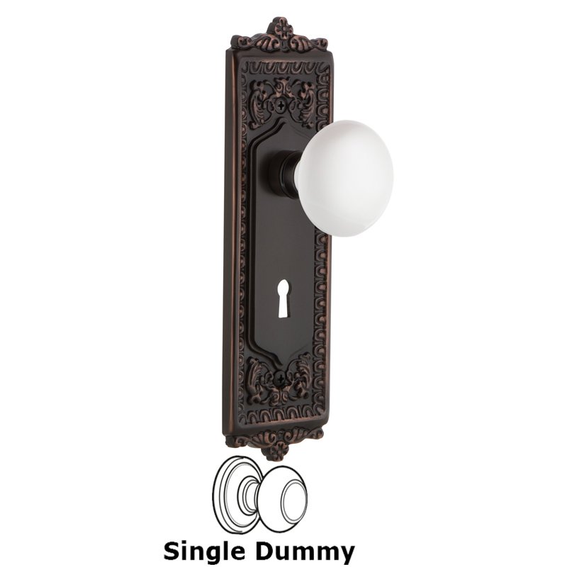 Nostalgic Warehouse Single Dummy with Keyhole - Egg & Dart Plate with White Porcelain Door Knob in Timeless Bronze