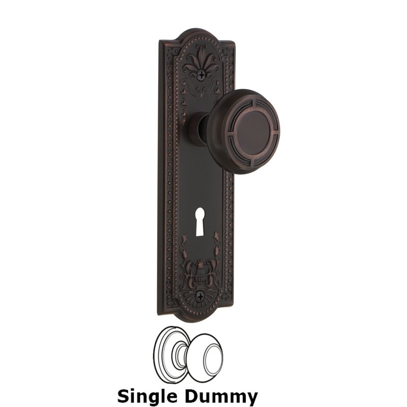 Nostalgic Warehouse Single Dummy with Keyhole - Meadows Plate with Mission Door Knob in Timeless Bronze