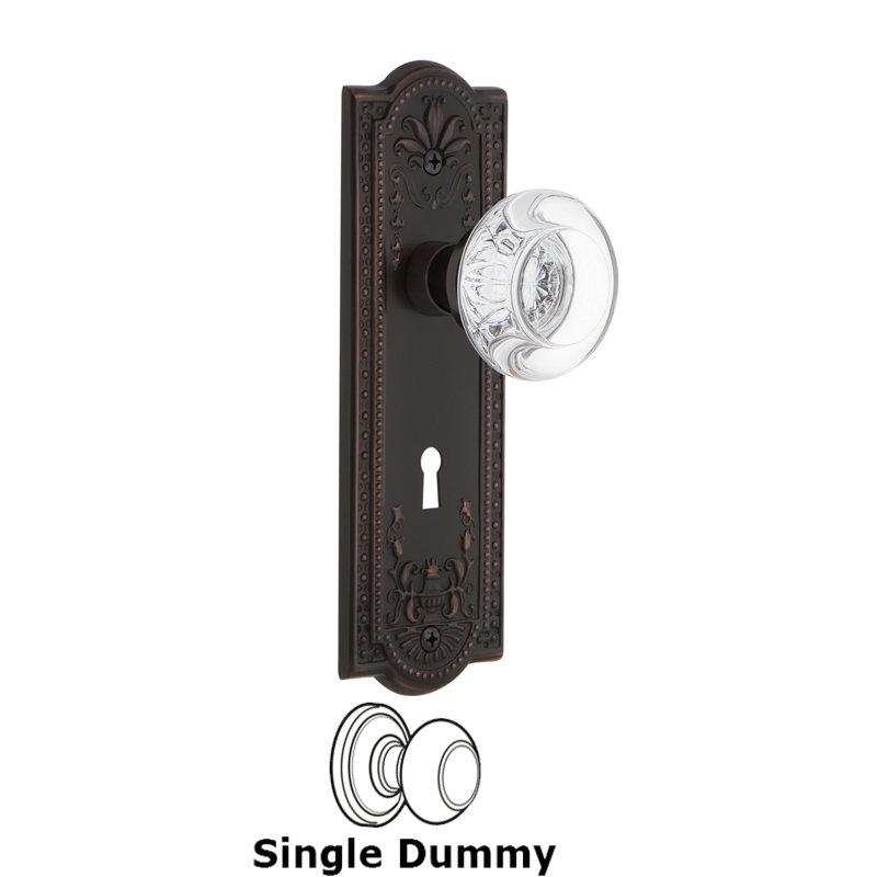 Nostalgic Warehouse Single Dummy with Keyhole - Meadows Plate with Round Clear Crystal Glass Door Knob in Timeless Bronze