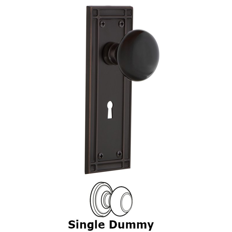 Nostalgic Warehouse Single Dummy with Keyhole - Mission Plate with Black Porcelain Door Knob in Timeless Bronze