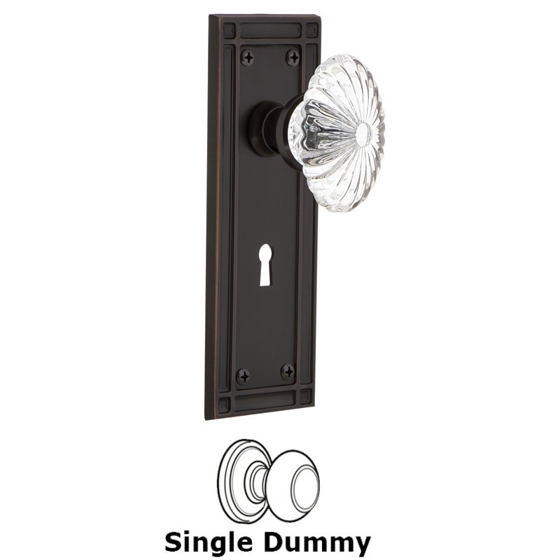Nostalgic Warehouse Single Dummy with Keyhole - Mission Plate with Oval Fluted Crystal Glass Door Knob in Timeless Bronze