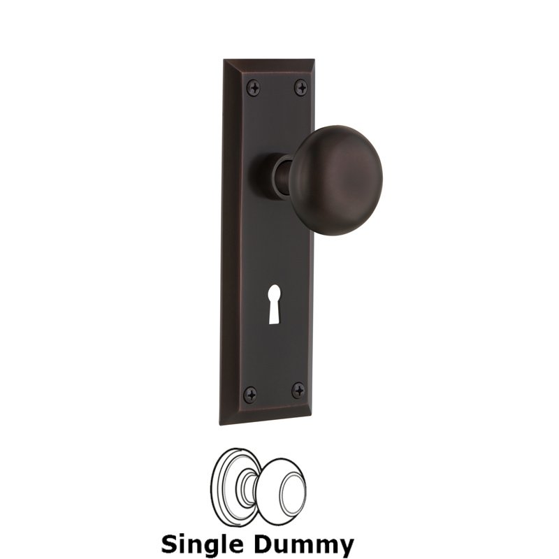 Nostalgic Warehouse Single Dummy with Keyhole - New York Plate with New York Door Knobs in Timeless Bronze