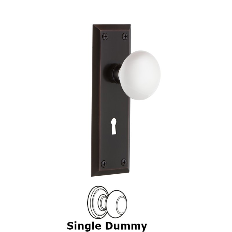 Nostalgic Warehouse Single Dummy with Keyhole - New York Plate with White Porcelain Door Knob in Timeless Bronze