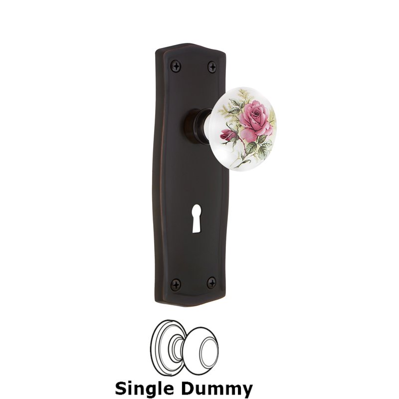 Nostalgic Warehouse Single Dummy with Keyhole - Prairie Plate with White Rose Porcelain Door Knob in Timeless Bronze