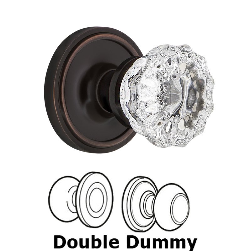 Nostalgic Warehouse Double Dummy Classic Rosette with Crystal Glass Door Knob in Timeless Bronze