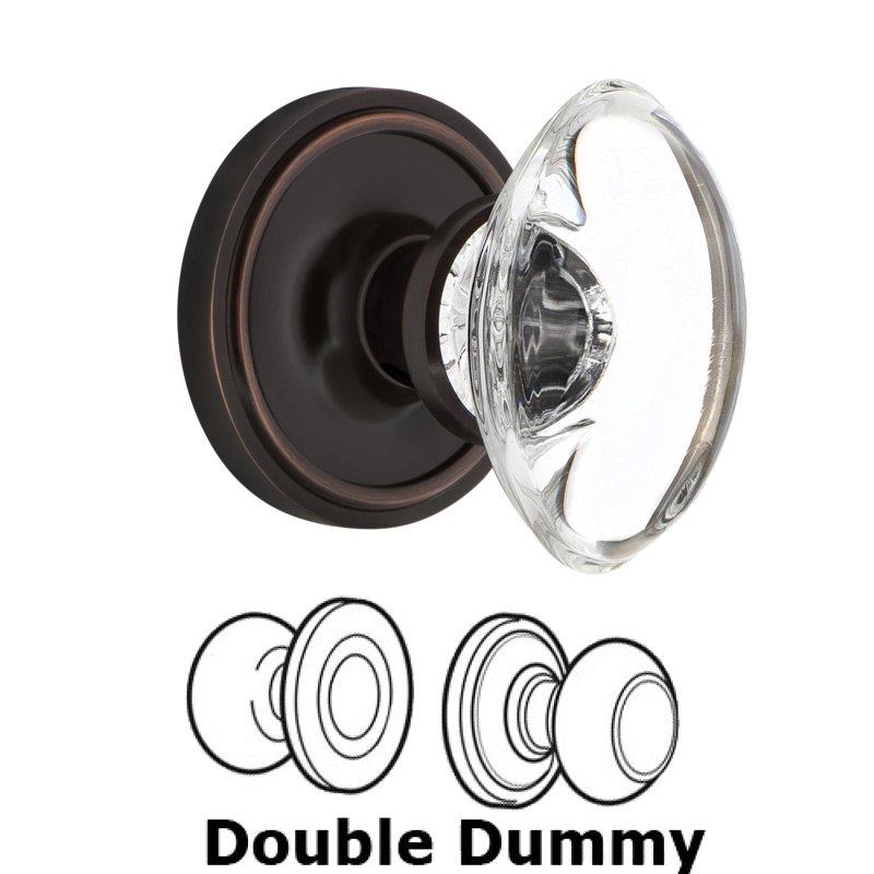 Nostalgic Warehouse Double Dummy Classic Rosette with Oval Clear Crystal Glass Door Knob in Timeless Bronze
