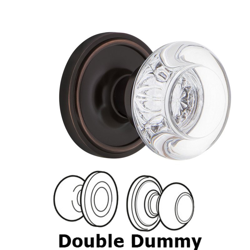Nostalgic Warehouse Double Dummy Classic Rosette with Round Clear Crystal Glass Door Knob in Timeless Bronze