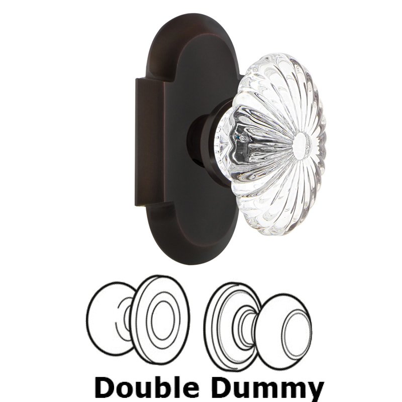 Nostalgic Warehouse Double Dummy Set - Cottage Plate with Oval Fluted Crystal Glass Door Knob in Timeless Bronze