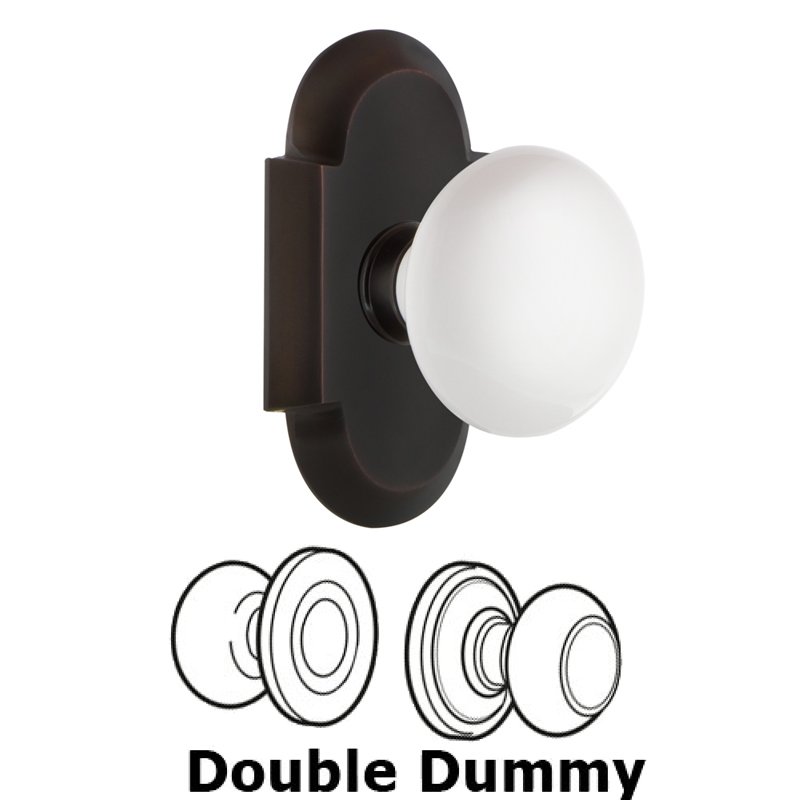 Nostalgic Warehouse Double Dummy Set - Cottage Plate with White Porcelain Door Knob in Timeless Bronze
