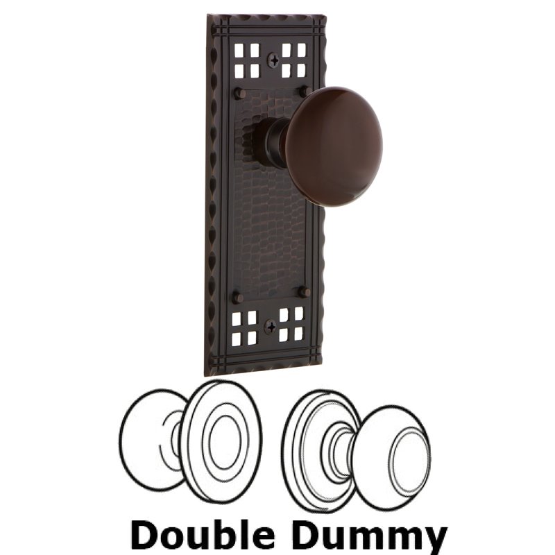 Nostalgic Warehouse Double Dummy Set - Craftsman Plate with Brown Porcelain Door Knob in Timeless Bronze