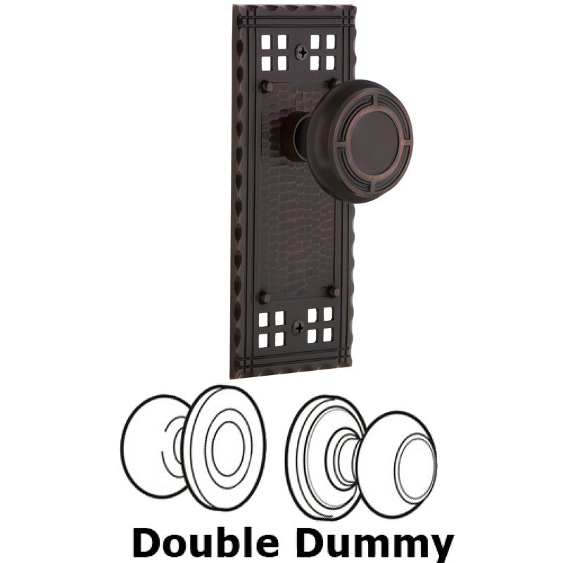 Nostalgic Warehouse Double Dummy Set - Craftsman Plate with Mission Door Knob in Timeless Bronze