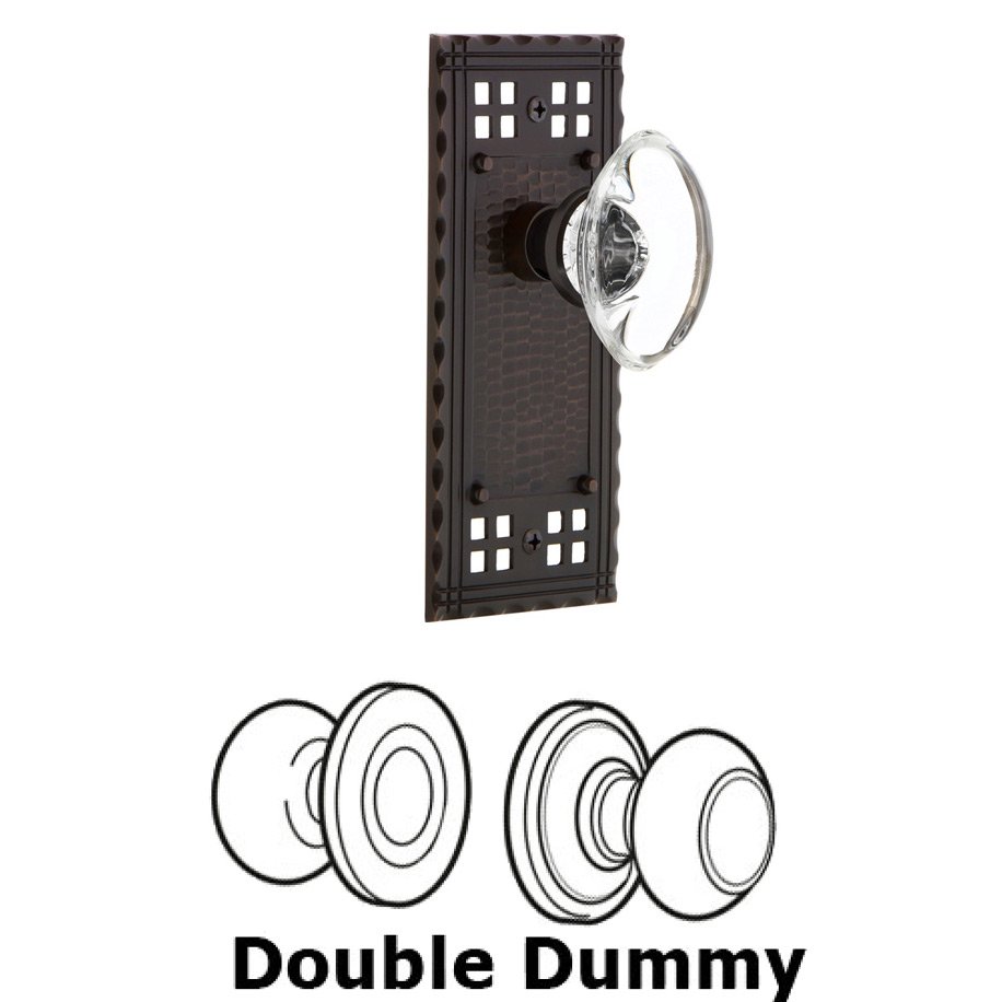 Nostalgic Warehouse Double Dummy Set - Craftsman Plate with Oval Clear Crystal Glass Door Knob in Timeless Bronze