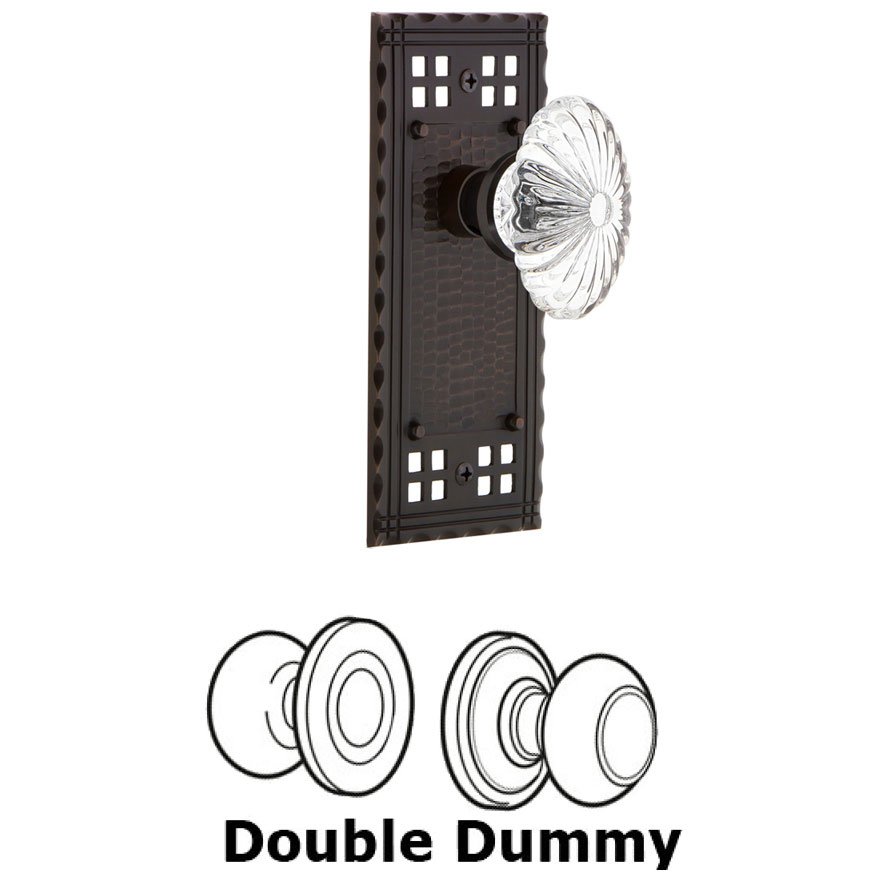 Nostalgic Warehouse Double Dummy Set - Craftsman Plate with Oval Fluted Crystal Glass Door Knob in Timeless Bronze