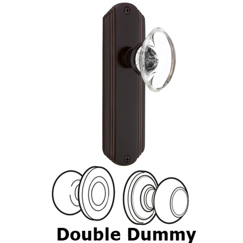 Nostalgic Warehouse Double Dummy Set - Deco Plate with Oval Clear Crystal Glass Door Knob in Timeless Bronze