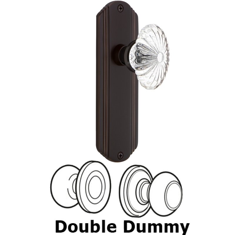 Nostalgic Warehouse Double Dummy Set - Deco Plate with Oval Fluted Crystal Glass Door Knob in Timeless Bronze