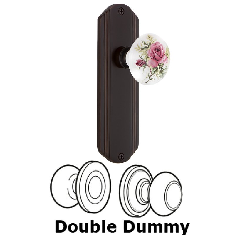 Nostalgic Warehouse Double Dummy Set - Deco Plate with White Rose Porcelain Door Knob in Timeless Bronze