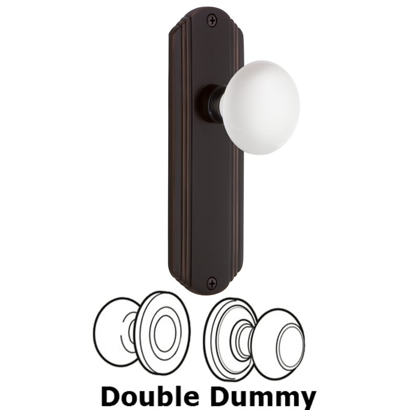Nostalgic Warehouse Double Dummy Set - Deco Plate with White Porcelain Door Knob in Timeless Bronze
