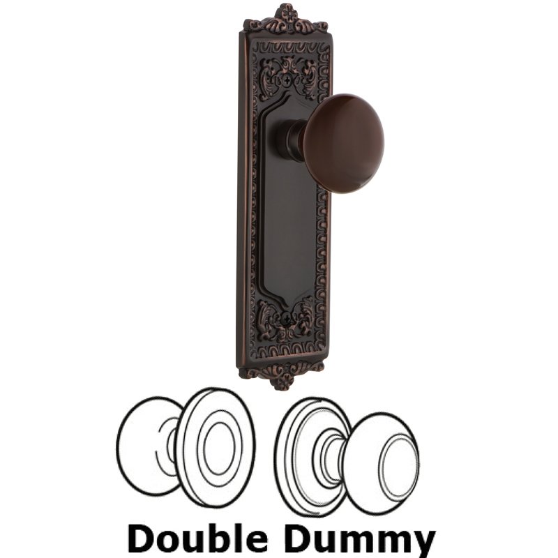 Nostalgic Warehouse Double Dummy Set - Egg & Dart Plate with Brown Porcelain Door Knob in Timeless Bronze