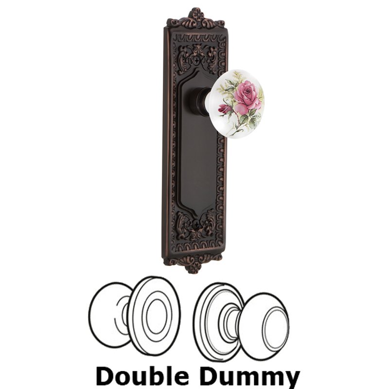 Nostalgic Warehouse Double Dummy Set - Egg & Dart Plate with White Rose Porcelain Door Knob in Timeless Bronze