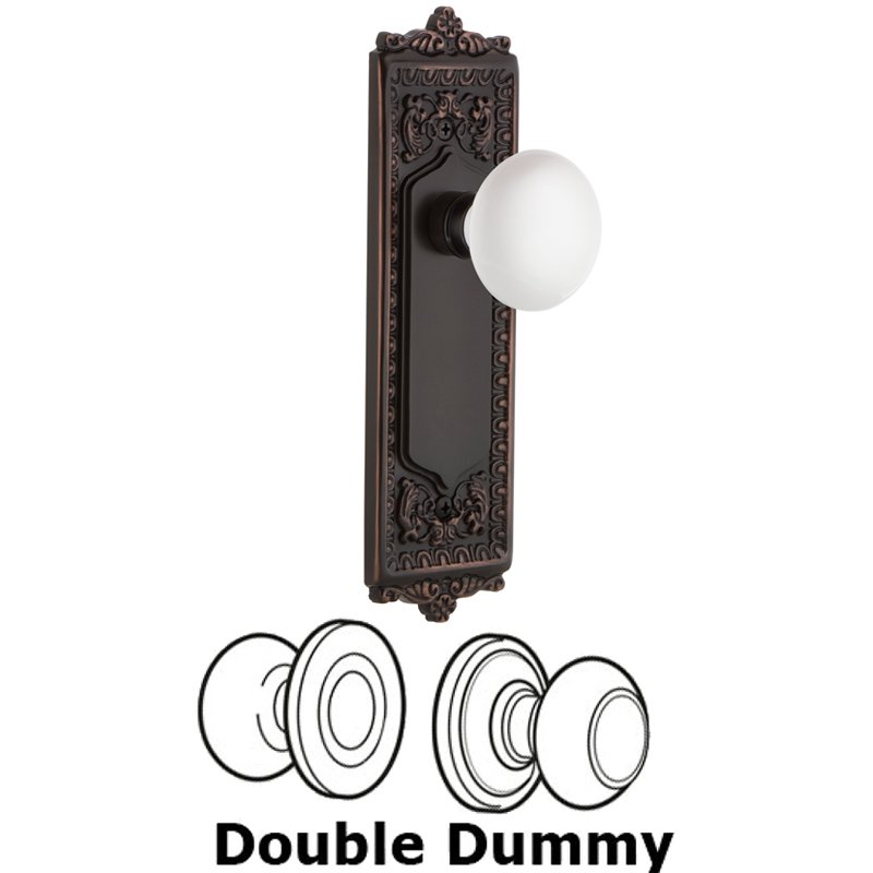 Nostalgic Warehouse Double Dummy Set - Egg & Dart Plate with White Porcelain Door Knob in Timeless Bronze