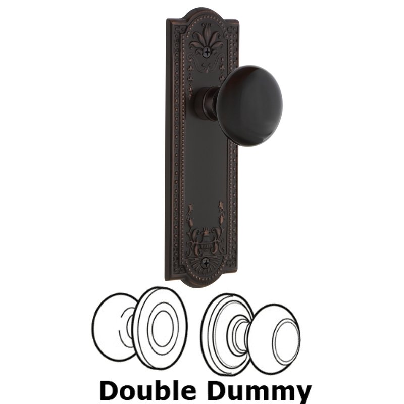 Nostalgic Warehouse Double Dummy Set - Meadows Plate with Black Porcelain Door Knob in Timeless Bronze