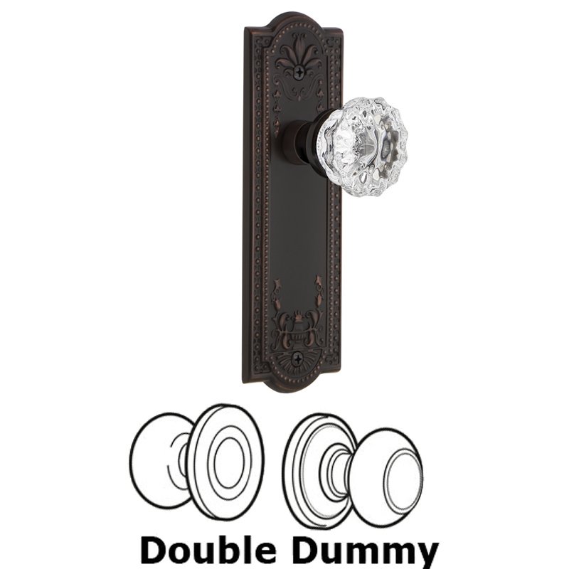 Nostalgic Warehouse Double Dummy Set - Meadows Plate with Crystal Glass Door Knob in Timeless Bronze