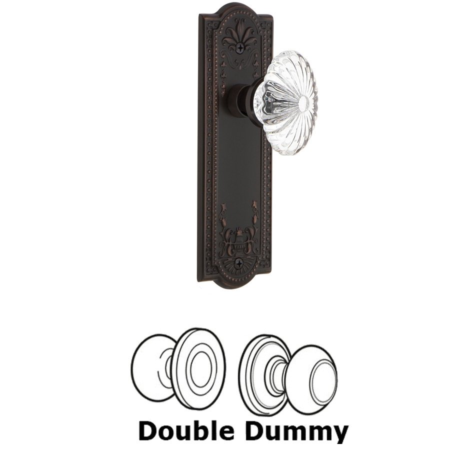 Nostalgic Warehouse Double Dummy Set - Meadows Plate with Oval Fluted Crystal Glass Door Knob in Timeless Bronze