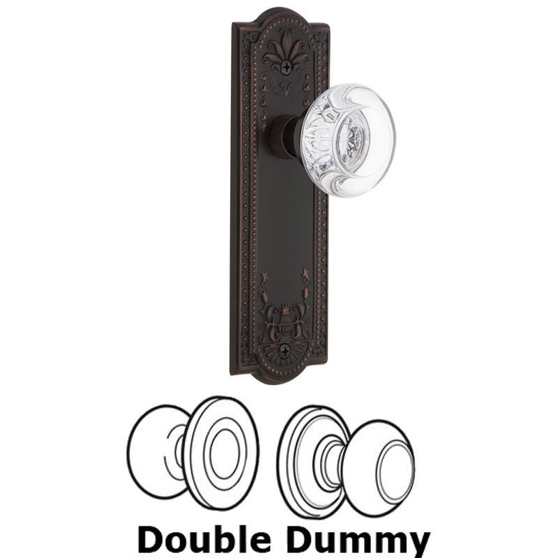 Nostalgic Warehouse Double Dummy Set - Meadows Plate with Round Clear Crystal Glass Door Knob in Timeless Bronze