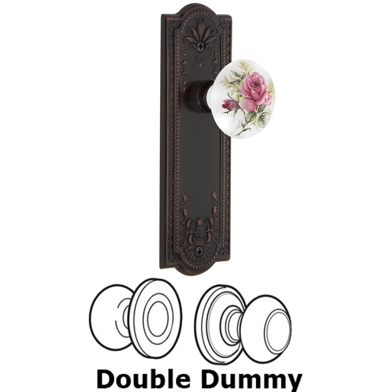 Nostalgic Warehouse Double Dummy Set - Meadows Plate with White Rose Porcelain Door Knob in Timeless Bronze