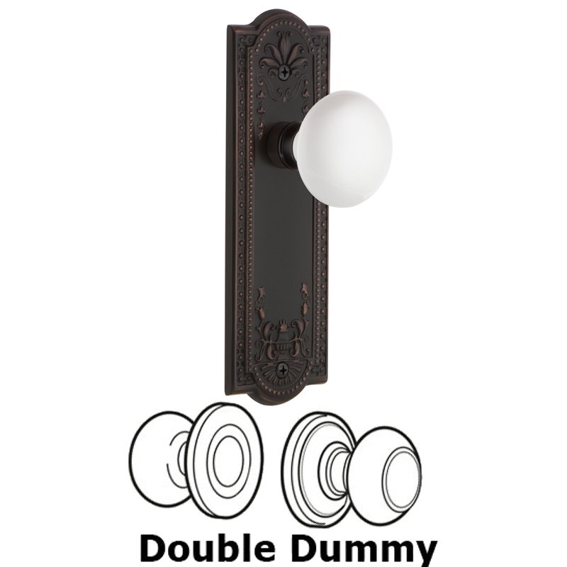 Nostalgic Warehouse Double Dummy Set - Meadows Plate with White Porcelain Door Knob in Timeless Bronze