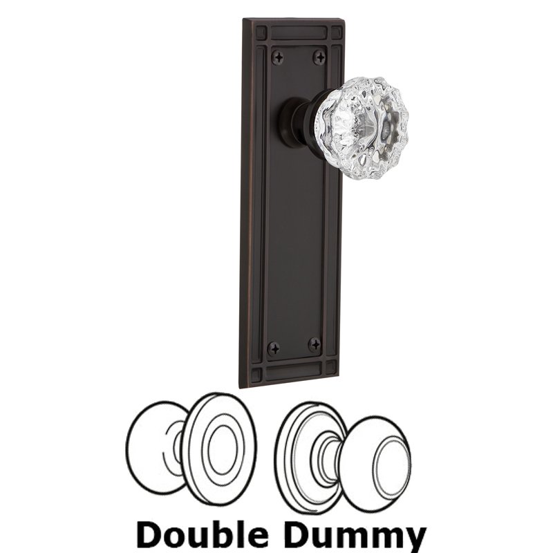 Nostalgic Warehouse Double Dummy Set - Mission Plate with Crystal Glass Door Knob in Timeless Bronze